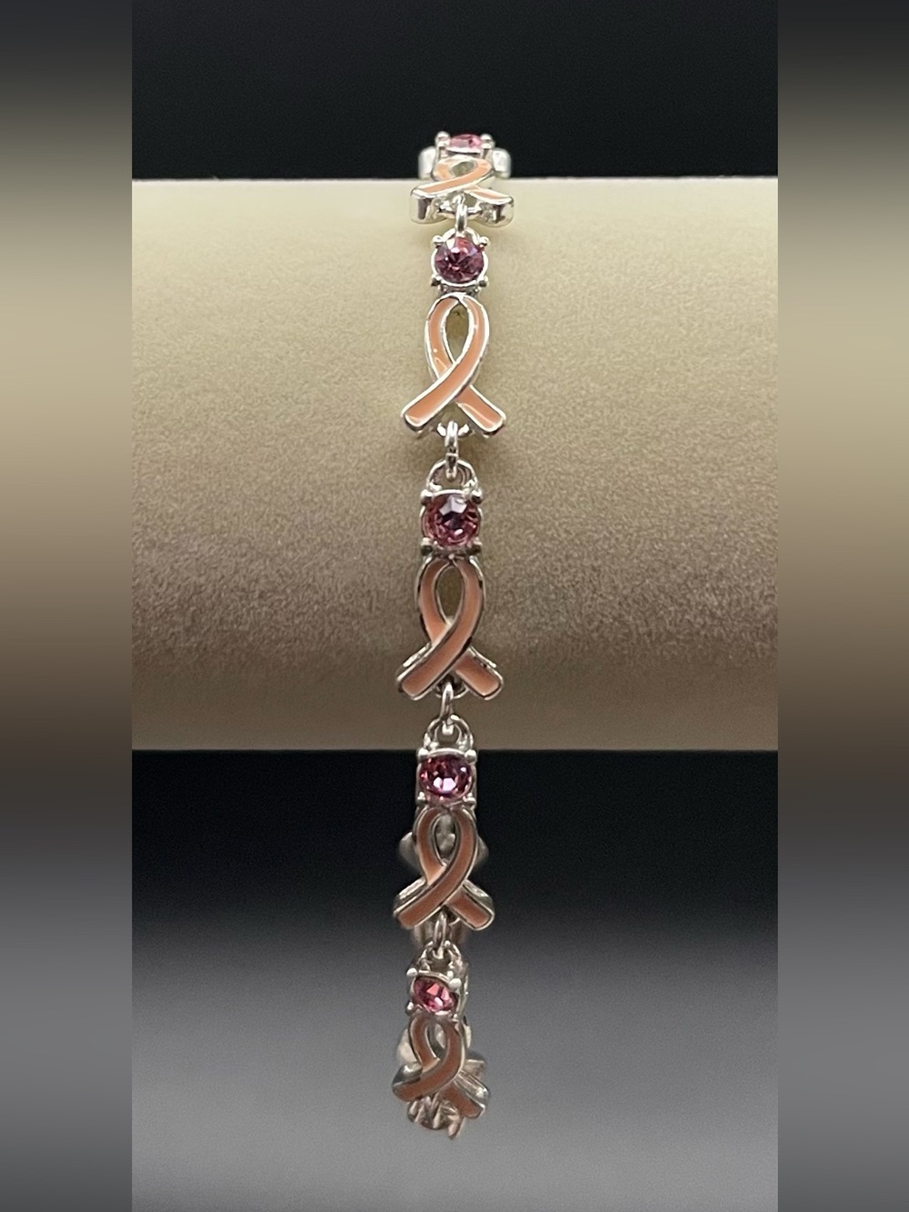 Vintage Avon Breast Cancer Awareness Pink Ribbon Tennis Bracelet 7.5” long